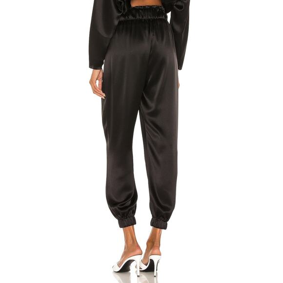 Nonchalant Label Emilia Satin Crop Top & Evory Satin Jogger Set Black Glam Small - Picture 14 of 14